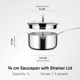 Artisan Triply Saucepan with dual strainer glass lid