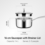 Artisan Triply Saucepan with dual strainer glass lid