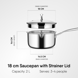 Artisan Triply Saucepan with dual strainer glass lid